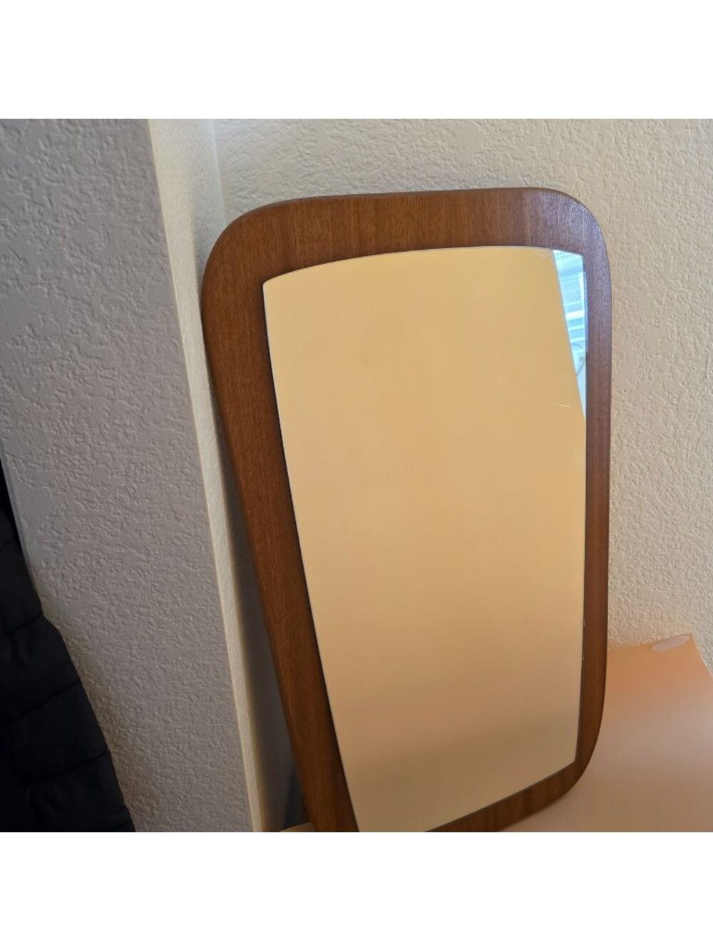 Mid-Century Modern Tapered Rectangular Teak Wood-Framed Wall Mirror 15x23"